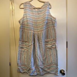 J. Jill Linen Dress with Blue and Brown Stripes